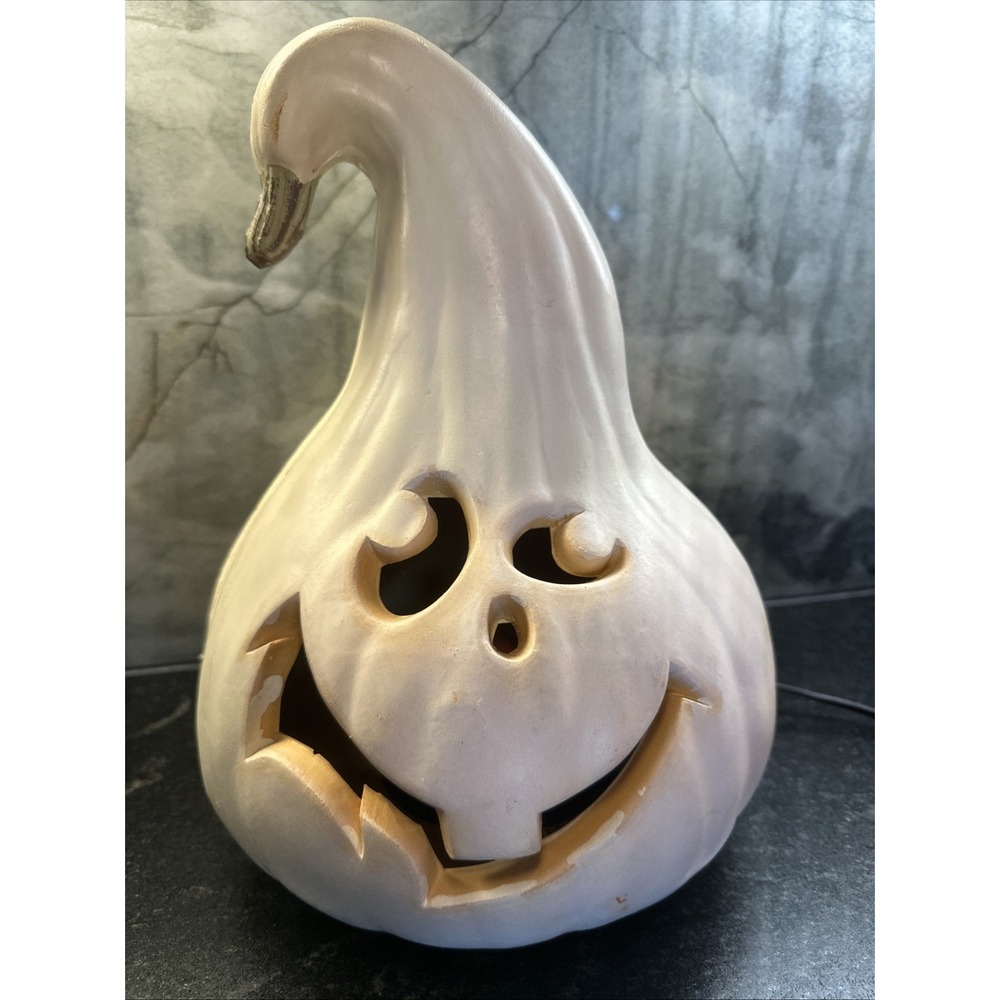 gemmy gourd Foam blow‎ mold white jack o'lantern pumpkin goofy face 13" *READ